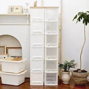 [보노하우스]어반 우드상판 슬림서랍장 6단 (화이트/투명/다크투명) 틈새수납