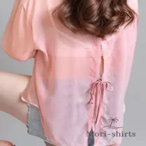 모리셔츠 뒤트임 여름 달숨 셔츠 숨결 핑크 살안타템 시스루 오간자 긴팔 여름셔츠 여자셔츠 실크셔츠 비치