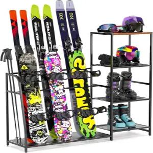 YSJWAER 스키/스노우보드 보관 랙 거치대 - 스탠딩 스키 장비 정리대 스노우보드 부츠 차고 보관함