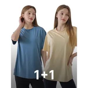 [1+1] 여성 빅사이즈 오버핏 멜란지 반팔 운동티 헬스 러닝 티셔츠