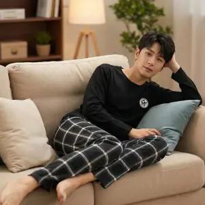 남자 긴팔 잠옷 상하의세트 파자마 사계절 집에서 입는 옷