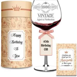 빈티지 각인 와인잔 - 40번째 생일 선물 여성 40세 행복한 아내 여동생 딸 여성을 위한 40가지 디어 40컵