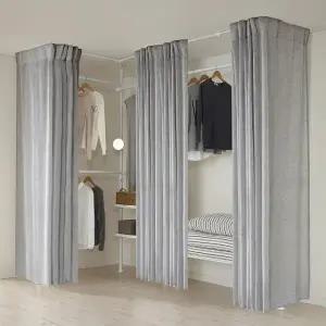 왕자 뉴드레스룸 코너형 5폴(밀폐 타공 이불선반형) 행거(시스루커튼)