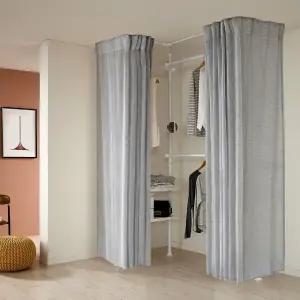 왕자 뉴드레스룸 코너형 3폴(밀폐 타공선반형) 행거(시스루커튼)