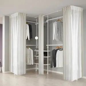 왕자 뉴드레스룸 코너형 4폴(밀폐 타공선반형) 행거(시스루커튼)