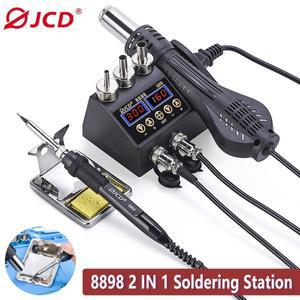JCD 2 in 1 8898 솔더링 스테이션 히트건 납땜 인두 듀얼 디스플레이 BGA 리워크 SMD IC 도구