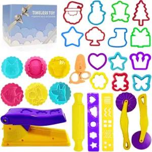 용 데세바야 도우 도구 - 놀이 세트 액세서리에는 동물 곰팡이 스탬프 커터 가위 롤링 핀 압출기 및 보관