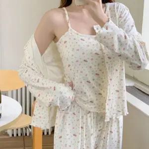 잠옷 3피스 노브라 모달 여성 잠옷 스판 파자마