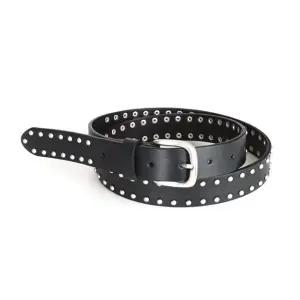 [샵앤] 국산 여성 매트 실버 사각 2줄징 블랙 소가죽 벨트 TU-WBT-0913