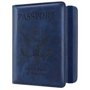 ACdream RFID 차단 여권 소지자 여행 지갑, 카드 소지자, 펜 보관 정리, 여성 및 남성을 위한 필수품이 포함된 프리미엄 PU 가죽 커버 책, 파란색