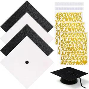 졸업 캡 토퍼 베이스 키트 2026-350g 골드 레터 스티커가 포함된 초두꺼운 글리터 카드 재고 - DIY 장식 및