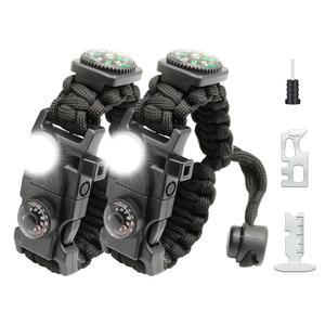 NVioAsport 20 in 1 서바이벌 파라코드 팔찌 조절 가능 기어 키트, SOS LED 조명, 파이어 스타터, 더 큰 나침반, 호루라기, 캠핑, 하이킹, 낚시에 완벽합니다