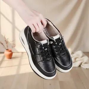 여성 에어쿠션 두꺼운굽 레더 클래식 스니커즈