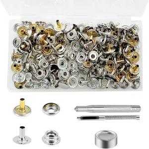200PCS 엑스트라 롱 포스트 황동 스테인리스 스틸 스냅 패스너 키트 베터조니 15mm 헤비 듀티 버튼 해양