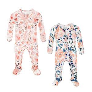 VOLLMIC 여아용 우주복 파자마 9개월 잉크 3개월 레이온 2팩 라이트 핑크 유래 점프수트 대나무 꽃무늬 프린트 신생아