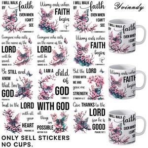 12개 세트 UV DTF 꿀벌 기독교 컵에 스티커 명언 방수