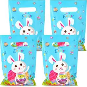 Hxezoc 50피스 해피 부활절 선물 가방 손잡이 포함 플라스틱 귀여운 토끼 구디 실용적인 봄 파티 달걀 사냥