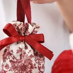 자수 꽃무늬 주머니 명절 선물 포장 전통 복 주머니 웨딩 돌잔치 답례품 사탕