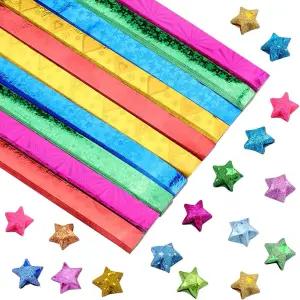 써니클루 900장 5가지 스타일의 스타 오리가미 종이 별 스트립 컬러풀 그린 블루 핑크 옐로우 럭키 공예