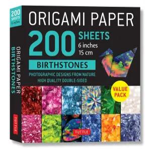 종이접기 종이 200장 탄생석 6인치(15cm) 보석의 사진 디자인 양면 시트 12가지 디자인으로 인쇄 (6개