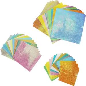 WDONAY 150매 반짝이는 종이접기 종이 혼합 색상 글리터 사각형 접이식 DIY 컷 공예 파티 장식 (2.76 3.94