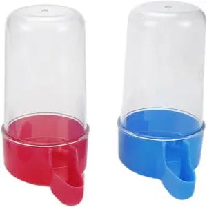앵무새 버기 햄스터를 위한 2pcs 자동 새 모이통 케이지용 물 디스펜서 물병 음료 걸이식 씨앗 식품 용기
