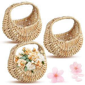 결혼식 정원 안감이 플라워 플라스틱 데코용 바구니 바구니가 하프 있는 작은 위커 3팩 라탄 손잡이