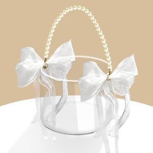 파데코르 플라워 진주 투명 바구니 결혼식 꽃잎 손잡이 꽃꽂이 바구니 수제 장식 아크릴