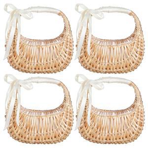 키푸라제 4PCS 꽃잎 결혼식 보관 정원 위커 사탕 손잡이가 보호 작은 반달 달린 인치 플라워 벌크 바구니 이스터 데코용 바구니 라탄