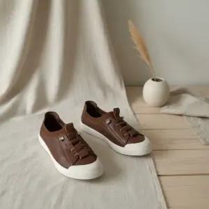 [다잇템] 여성 캐쥬얼 가죽끈 클래식 로우탑 플랫슈즈 단화