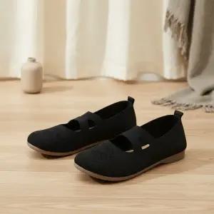 [다잇템] 여성 스트랩 크로스 스웨터 통기성 플랫슈즈