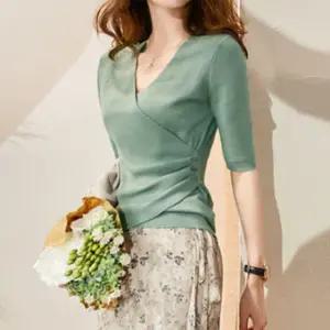 핏 예쁜 브이넥 7부 랩니트