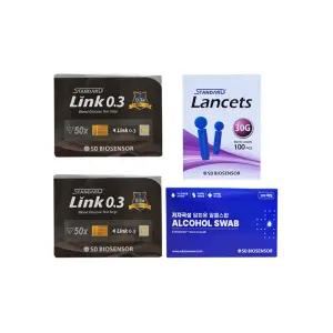 에스디 스탠다드링크0.3 혈당시험지100매(27년07월)+채혈침100개+알콜솜100매