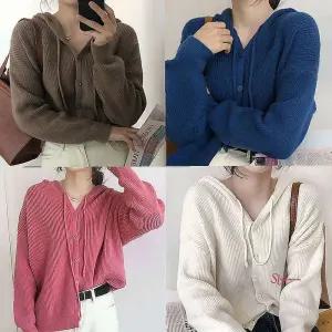 니트 후드가디건 아우터 데일리 버튼 레귤러핏 봄 봄아우터cde690