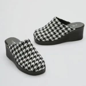 CCS7ED7여성 하운드투스 디자인 통굽 웨지 뮬 슬리퍼