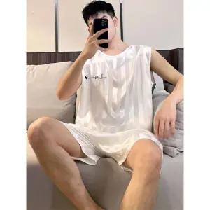 남성 아이스 실크 민소매 잠옷 세트 여름용 반바지 빅사이즈 청소년 홈웨어