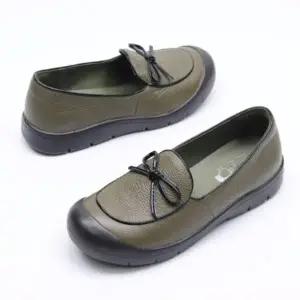 [다잇템] 여성 리본 레더 일상용 평평한 단화 신발