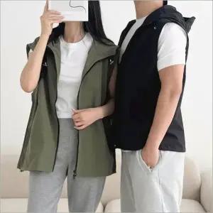 남녀공용 후드조끼 레이어드 스트링 바스락 베스트 조끼