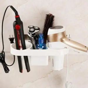 (옵션 화이트)무타공 욕실 헤어 드라이어 거치대 벽걸이 벽 부착식 드라이어 거치대