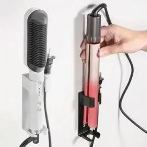 (색상 1고데기거치대-블랙)벽걸이 고데기 거치대 욕실 무타공 고데기 거치대 수납 정리 홀더