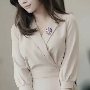 ( )지르코니아 월계수잎 화려한 패션브로치 월계관 퍼플 옷핀