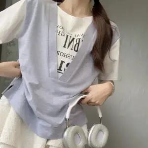 여성용 티 데일리 캐주얼룩 조끼스타일 반팔 티셔츠