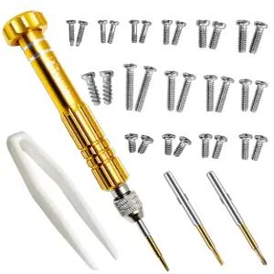 PTSLKHN 안경 수리 키트 15종 나사가 포함된 S2 스틸 드라이버 정밀 도구 세트 (골드 2-in-1 나사)