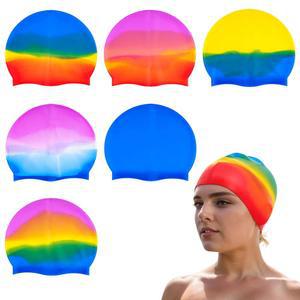 FUMWASE 6PCS 성인 방수 공용 수영 장발용 실리콘 남녀 엘라스토머 모자