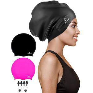 땋은 머리와 익스텐션 아프로 엑스트라 실리콘 라지 위한 2팩 수영캡 머리를 드레드락을