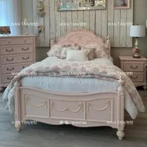 프렌치 공주풍 엔틱침대 프레임 핑크 공주침대 펜션 매트리스별도