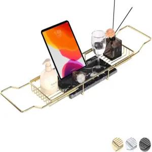 럭셔리 천연 대리석 욕조 트레이 골드 블랙 길이 조절 반신욕 거치대 홈스파 태블릿 스탠드