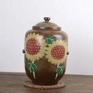 보관 손잡이 쌀독 해바라기 용기 항아리 도자기 쌀통 10kg