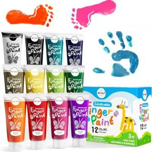 Art+소울 슈퍼이지 워셔블 핑거 페인트 2OZ x 12 색상 무독성 블렌딩 크림 텍스처 손가락 팔 피부 종이