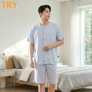 트라이 남성 레이온 반팔 파자마 세트 I11 시원한 인견 여름 잠옷 남자 홈웨어 실내복